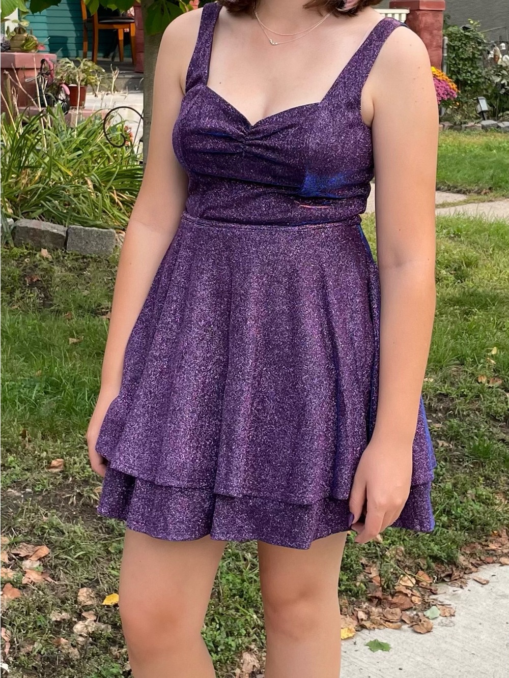 City Studios Purple Glitter Sparkle Mini Fit and Flare Dress